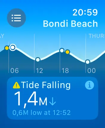 WatchOS user interface for the Apple Tides application
