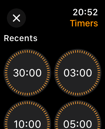 WatchOS user interface for the Apple Timers application
