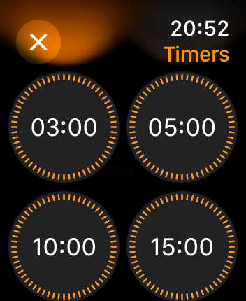WatchOS user interface for the Apple Timers application
