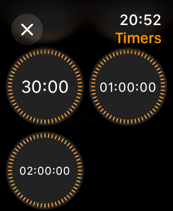 WatchOS user interface for the Apple Timers application
