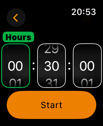 WatchOS user interface for the Apple Timers application