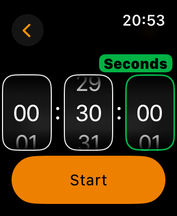 WatchOS user interface for the Apple Timers application