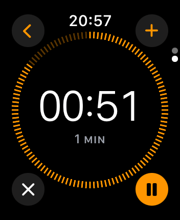 WatchOS user interface for the Apple Timers application