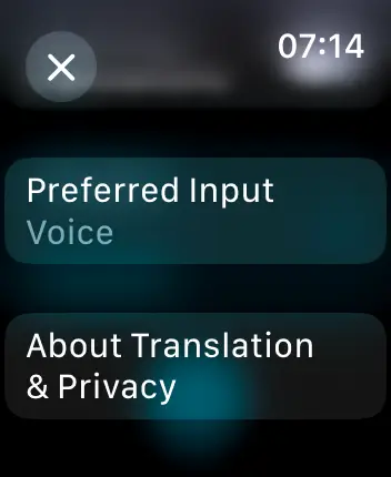 WatchOS user interface for the Apple Translate application