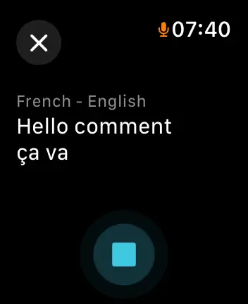 WatchOS user interface for the Apple Translate application