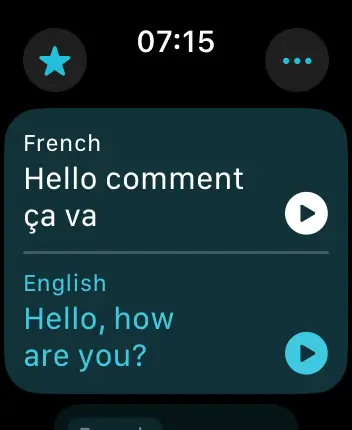 WatchOS user interface for the Apple Translate application