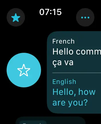 WatchOS user interface for the Apple Translate application