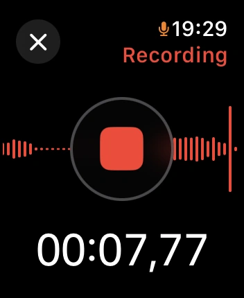 WatchOS user interface for the Apple Voice Memos application