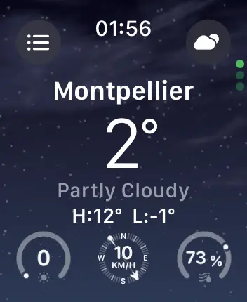 WatchOS user interface for the Apple Weather application