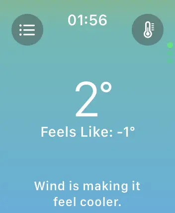 WatchOS user interface for the Apple Weather application