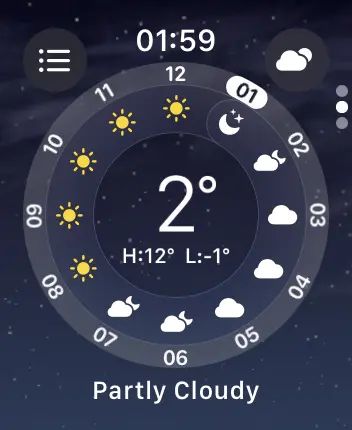 WatchOS user interface for the Apple Weather application