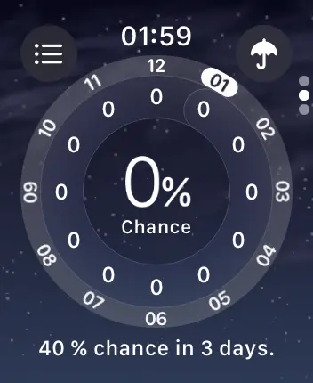 WatchOS user interface for the Apple Weather application