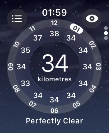 WatchOS user interface for the Apple Weather application