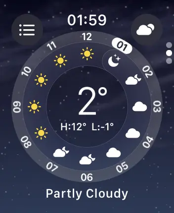 WatchOS user interface for the Apple Weather application