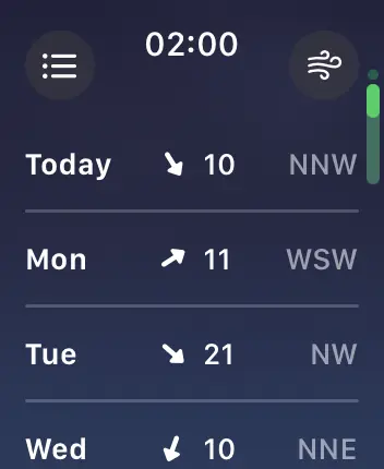 WatchOS user interface for the Apple Weather application