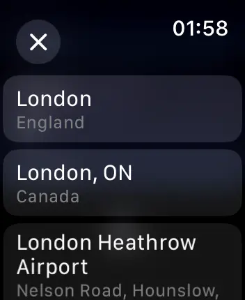 WatchOS user interface for the Apple Weather application