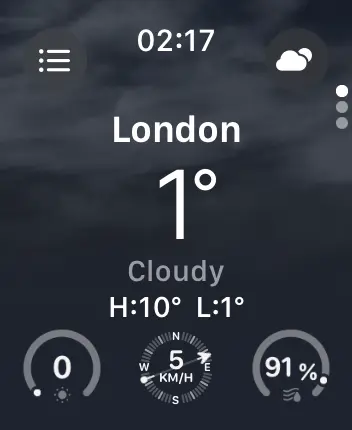 WatchOS user interface for the Apple Weather application
