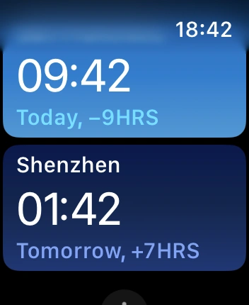 WatchOS user interface for the Apple World Clock application