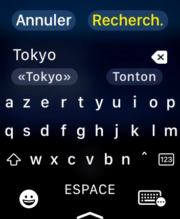 WatchOS user interface for the Apple World Clock application