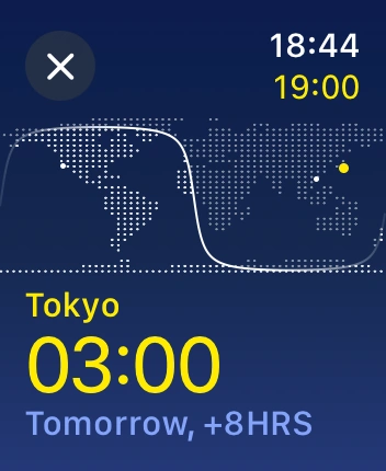 WatchOS user interface for the Apple World Clock application
