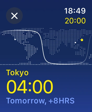 WatchOS user interface for the Apple World Clock application