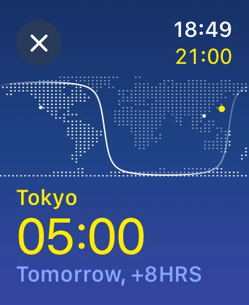WatchOS user interface for the Apple World Clock application