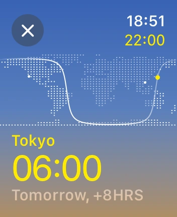 WatchOS user interface for the Apple World Clock application
