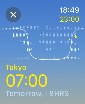 WatchOS user interface for the Apple World Clock application