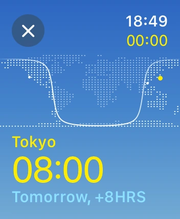 WatchOS user interface for the Apple World Clock application