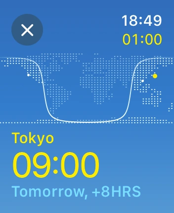 WatchOS user interface for the Apple World Clock application