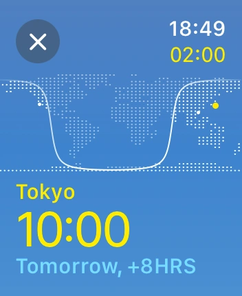 WatchOS user interface for the Apple World Clock application