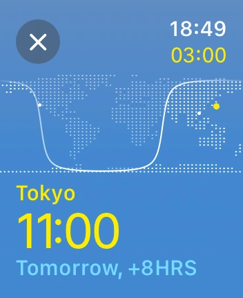 WatchOS user interface for the Apple World Clock application