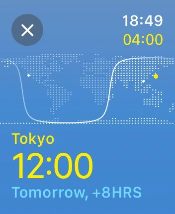 WatchOS user interface for the Apple World Clock application