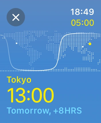 WatchOS user interface for the Apple World Clock application