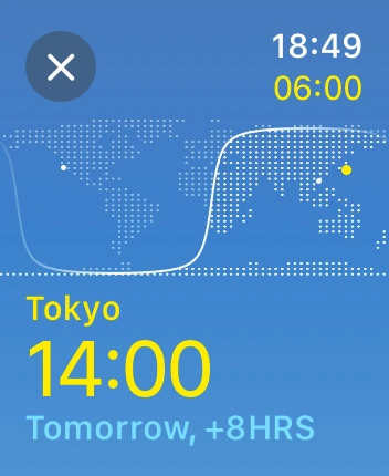 WatchOS user interface for the Apple World Clock application