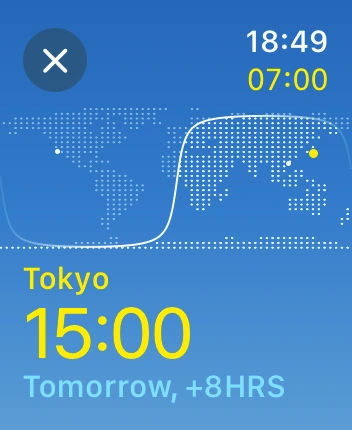 WatchOS user interface for the Apple World Clock application