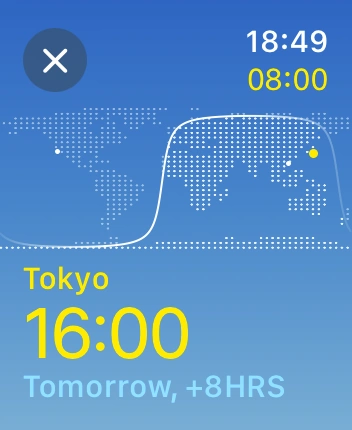 WatchOS user interface for the Apple World Clock application