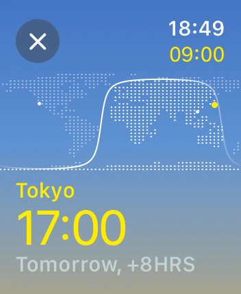 WatchOS user interface for the Apple World Clock application