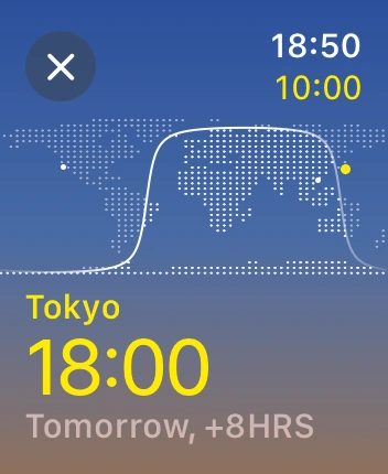 WatchOS user interface for the Apple World Clock application
