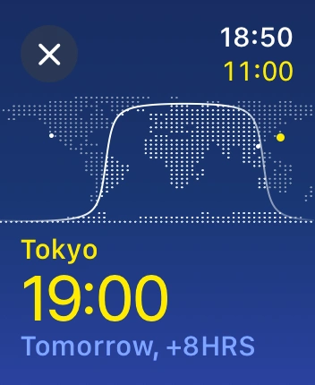 WatchOS user interface for the Apple World Clock application