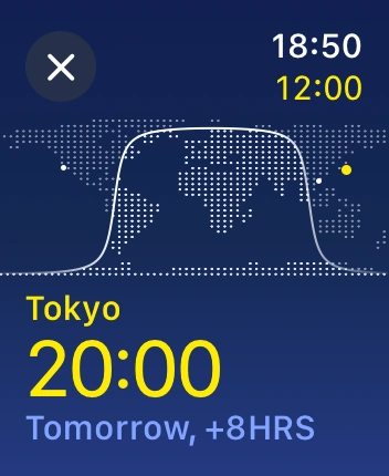 WatchOS user interface for the Apple World Clock application