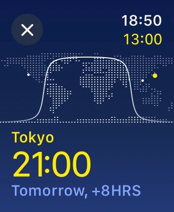 WatchOS user interface for the Apple World Clock application