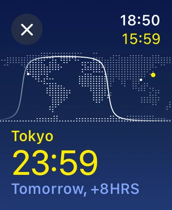 WatchOS user interface for the Apple World Clock application