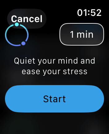 WatchOS user interface for the Calm application