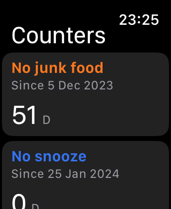 WatchOS user interface for the Days Since application