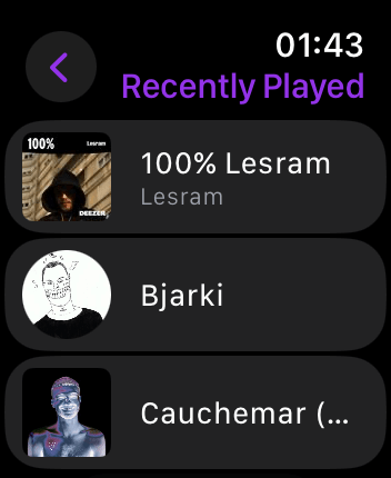 WatchOS user interface for the Deezer application