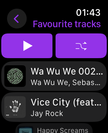 WatchOS user interface for the Deezer application