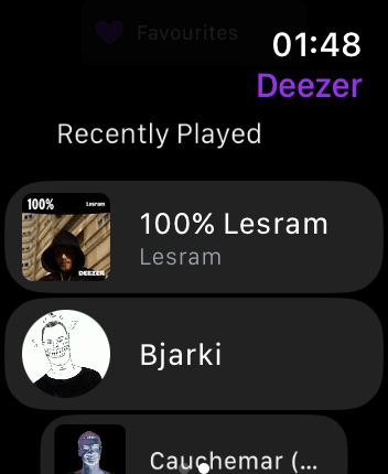 WatchOS user interface for the Deezer application
