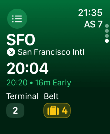 WatchOS user interface for the Flighty application