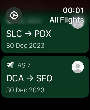 WatchOS user interface for the Flighty application